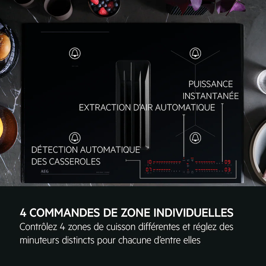 TH74CB03FZ AEG Plaque Ind Aspirante L71 4 Zones Enc. Standard Saphir Matt